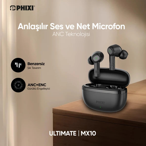 Phixi Ultimate MX10 ANC-ENC USB-C Hızlı Şarj Destekli Bluetooth Kulaklık - Resim 2
