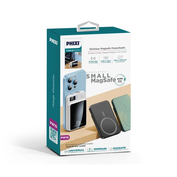Phixi Force PW10 10000mAh 22.5W MagSafe Powerbank  - Kablosuz Mini Şarj Cihazı - 1 USB 1 PD Port - Dijital Ekran - Taşınabilir Şarj Cihazı - Resim 7