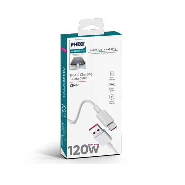 Phixi Force CB465 120W USB-C Şarj ve Data Kablosu – 6A Hızlı Şarj - 2