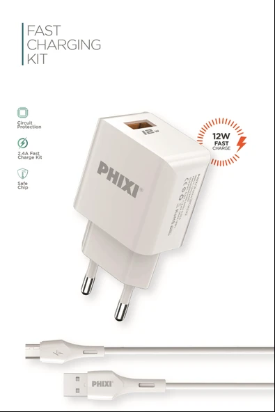 PHİXİ PCH242M FORCE AKIM KORUMALI 2.1A MİCRO USB KABLOLU ŞARJ CİHAZI - 4