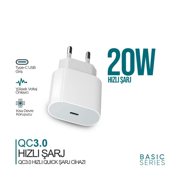 Phixi QCH220 Basic 20W Qualcomm 3.0 Hızlı Şarj Adaptörü