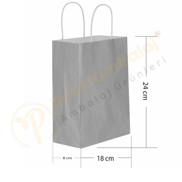 Gümüş Kraft Çanta Küçük Boy 18x8x24 cm 25 Adet ürün görseli 1