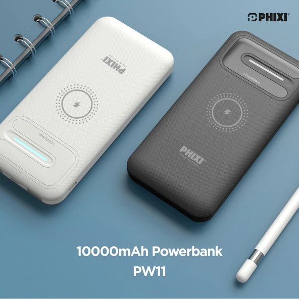 Phixi Basic PW11 10000mAh 10W Kablosuz Şarj Cihazı - Wireless Powerbank - 2 USB Port - LED Gösterge - Taşınabilir Şarj Cihazı - 9