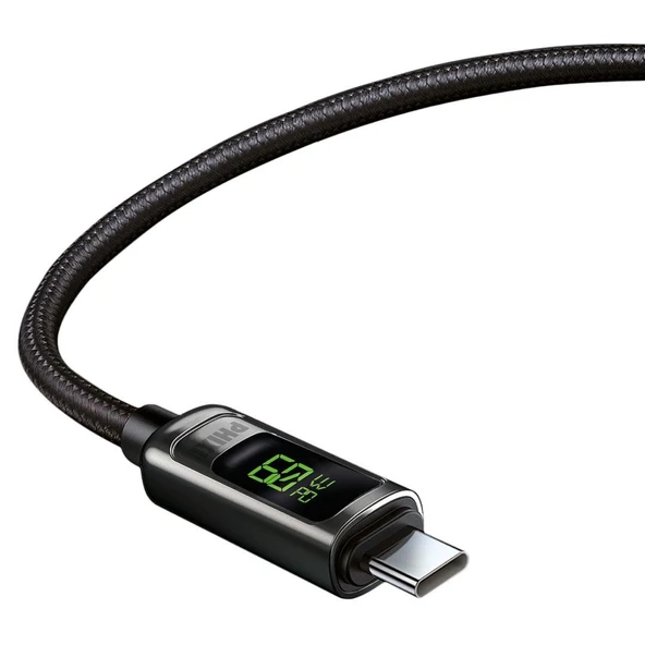 Phixi Ultimate UPD4160T 60W LCD Ekranlı Metal Başlıklı Hasır Örgü Type-C to Type-C Hızlı Şarj ve Data Kablo - 2