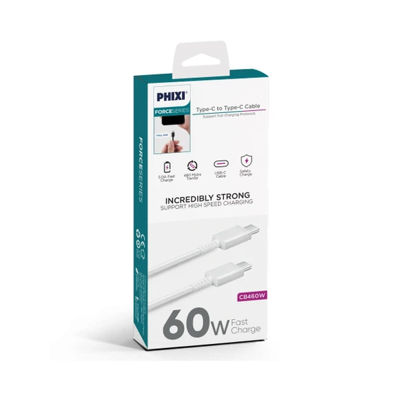 Phixi CB460 Type-C to Type-C 60W Şarj ve Data Kablosu – Hızlı Şarj - 2