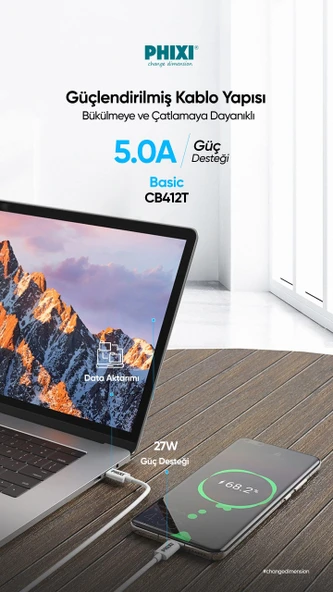 Phixi Basic CB412T Type-C to Type-C USB Şarj Kablosu - 4