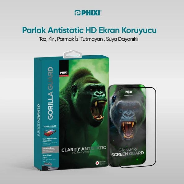 Phixi Gorilla Guard iPhone 16 Pro Max Kırılmaz Cam – HD Temperli, Tekrar Yapışabilir, Suyla Temizlenebilir, Anti-Statik, Süper Kavisli Ekran Koruyucu - 2