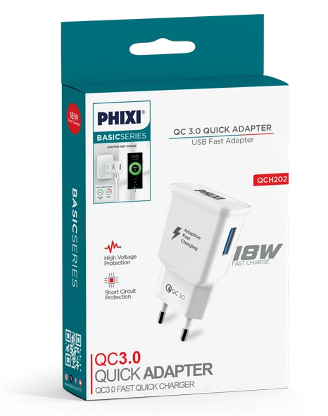 Phixi QCH202 Basic 12V / 3A Qualcomm 3.0 Hızlı Şarj Adaptörü - 3