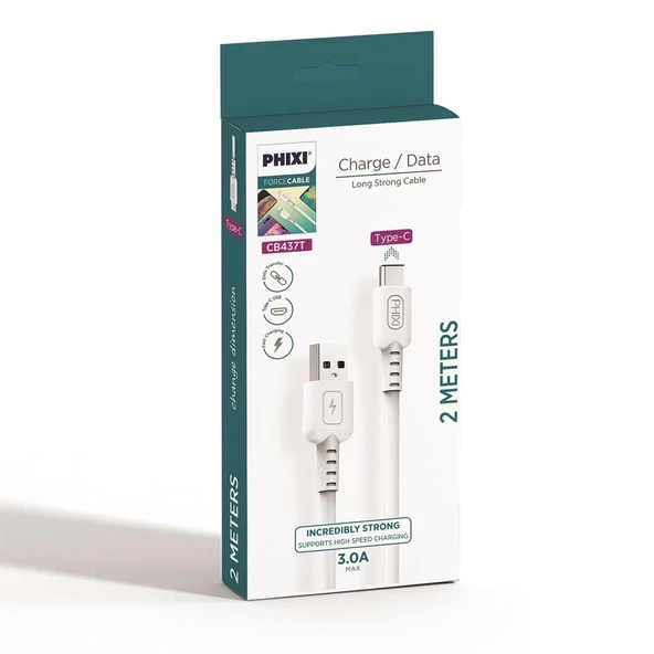 Phixi CB437T Force 200 Cm Type-C USB Şarj ve Data Kablosu - 2
