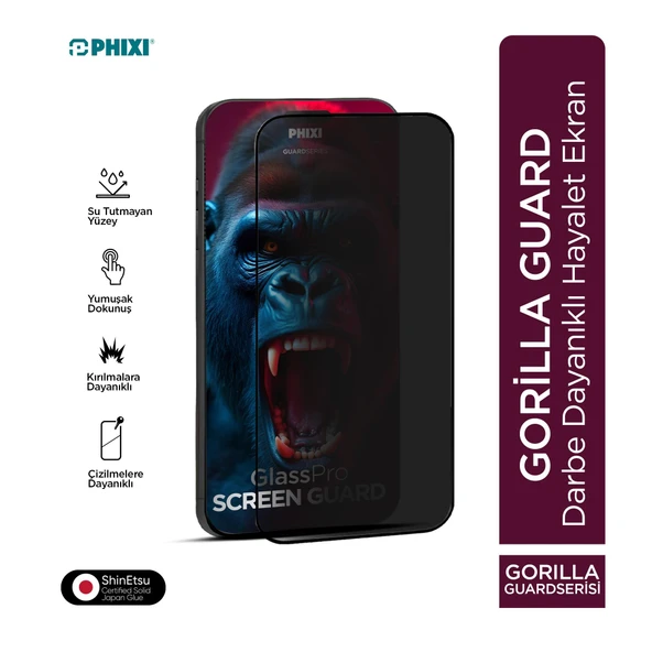 Phixi Hayalet Gorilla Guard iPhone 13 Pro Max Kırılmaz Cam – HD Temperli, Tekrar Yapışabilir, Suyla Temizlenebilir, Anti-Statik, Süper Kavisli Ekran Koruyucu