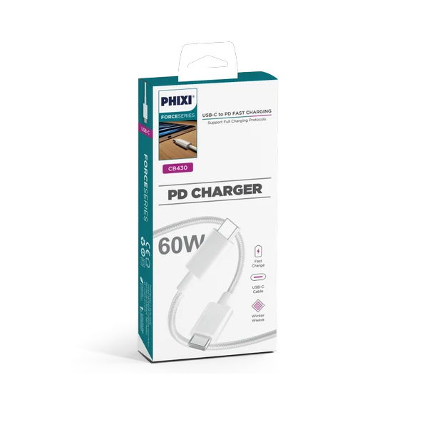 Phixi Force CB430 30W Type-C to Type-C Hasır Kablo – iPhone 15 ve Üzeri Uyumlu - 3