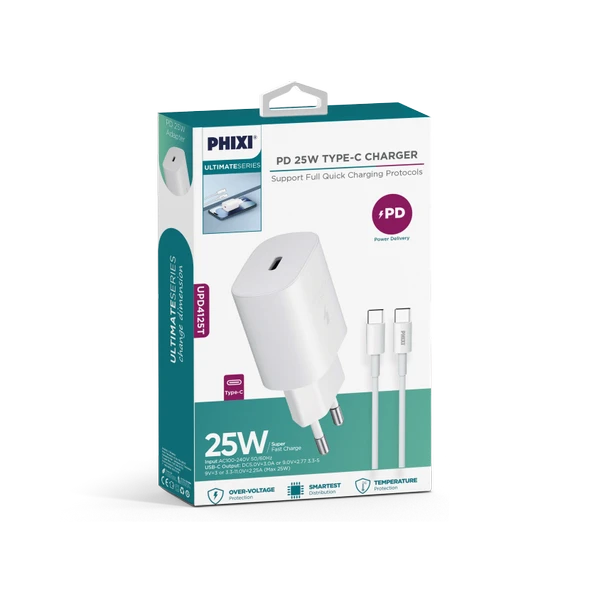 PHİXİ ULTİMATE UPD4125T 25W PD GİRİŞLİ TYPE-C HIZLI ŞARJ CİHAZI - 3