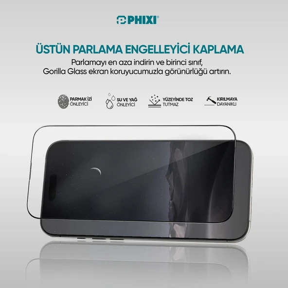 Phixi Gorilla Guard iPhone 12 Pro Max Kırılmaz Cam – HD Temperli, Tekrar Yapışabilir, Suyla Temizlenebilir, Anti-Statik, Süper Kavisli Ekran Koruyucu - 3