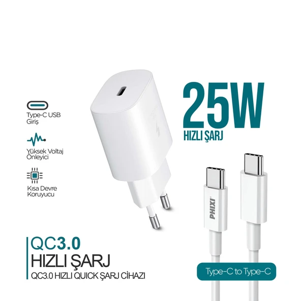 PHİXİ ULTİMATE UPD4125T 25W PD GİRİŞLİ TYPE-C HIZLI ŞARJ CİHAZI