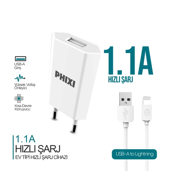 Phixi PCH201L Basic 1.1A Lightning Kablolu Şarj Cihazı ürün görseli 1
