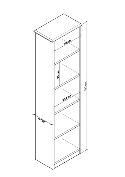 Olven Kitaplık 5 Raflı , 162 cm Beyaz-Meşe - 3