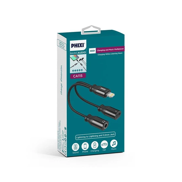 Phixi Basic CA115 Ligthning to Lightning ve 3,5mm Jack Çevirici Kablo - 2