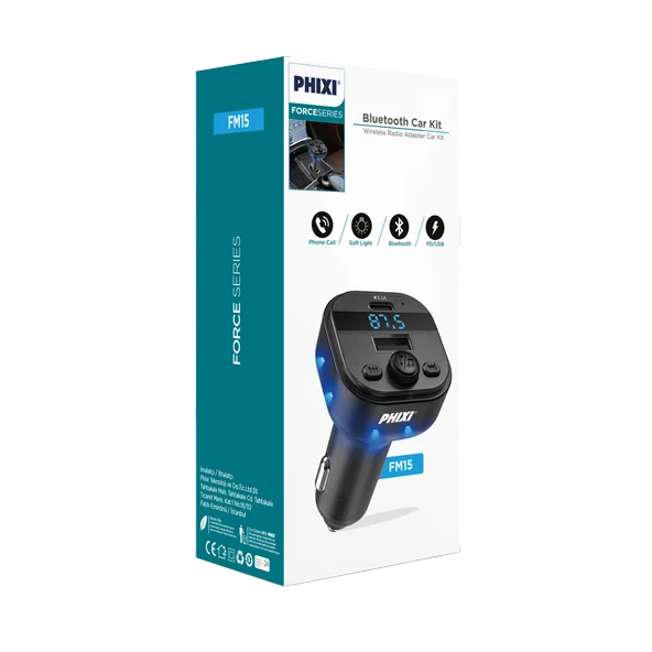 Phixi FM15 Araç FM Transmitter – Bluetooth 5.3 + PD & USB-A Hızlı Şarj - Resim 3