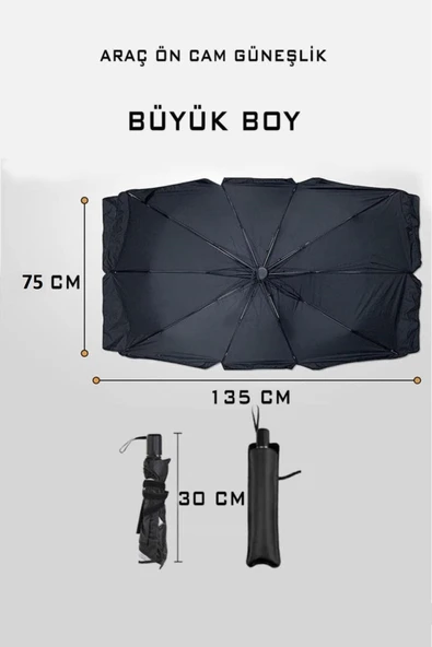 Araba Ön Cam Güneşlik Katlanabilir Güneşlik Şemsiye Ön Cam Gölgelik Büyük Boy 75 Cm X 135 Cm - 7