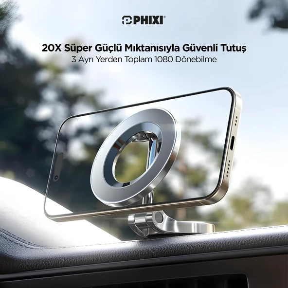 Phixi Force CH20 1080 Ayarlanabilen Yapışkanlı Manyetik Magsafe Araç Tutucu - Telefon Tutucu - Resim 2
