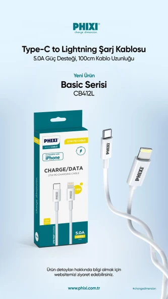 Phixi Basic CB412L Type-C to Lightning USB Şarj Kablosu - 4