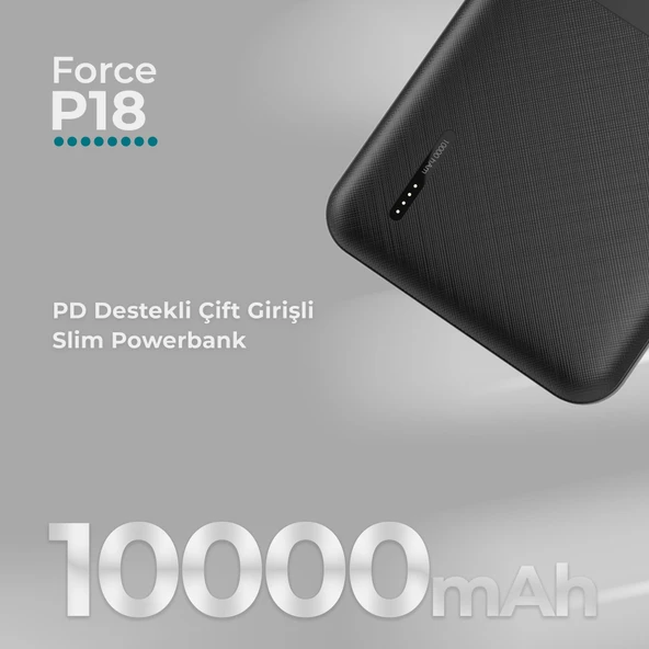 Phixi Basic P18 22.5W 10000mAh Hızlı Şarj Cihazı - PD Powerbank - 1 PD 1 USB Port LED Gösterge - Taşınabilir Şarj Cihazı - 4