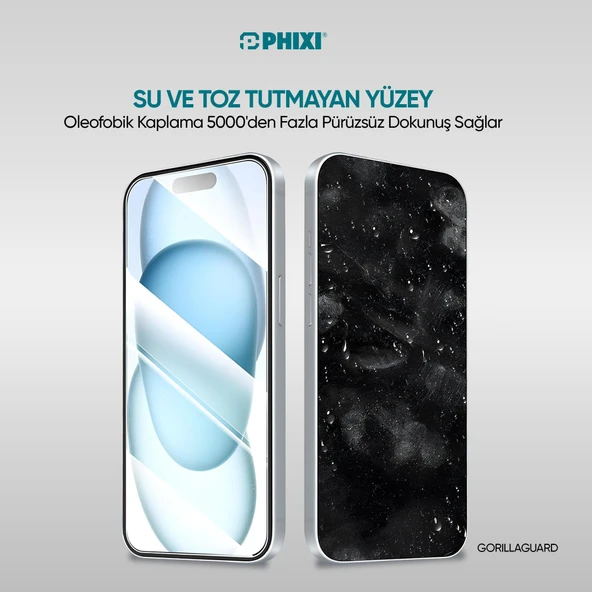Phixi Gorilla Guard iPhone 15 Pro Max Kırılmaz Cam – HD Temperli, Tekrar Yapışabilir, Suyla Temizlenebilir, Anti-Statik, Süper Kavisli Ekran Koruyucu - 4