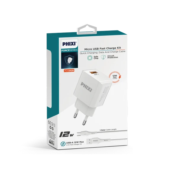 PHİXİ PCH242M FORCE AKIM KORUMALI 2.1A MİCRO USB KABLOLU ŞARJ CİHAZI - 3