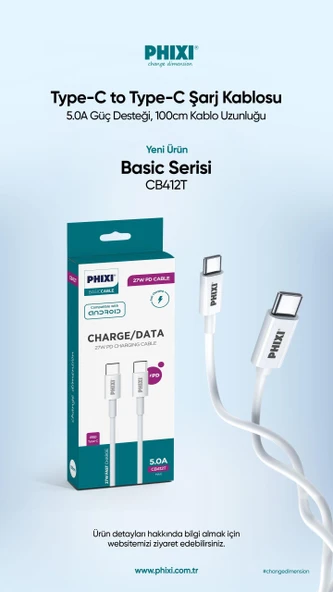 Phixi Basic CB412T Type-C to Type-C USB Şarj Kablosu - 3