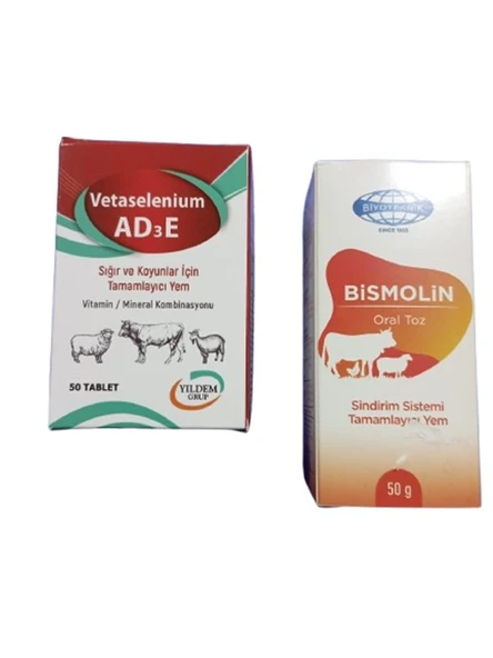 Büyükbaş ve Küçükbaş Hayvanlarınız için Vetaselenium AD3E 50 Tablet+ Bismolin 50 gr ürün görseli