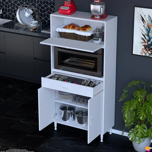 Modilayn VİO (80x163,4x32.5 cm) Çek, Kapaklı, Ekmeklikli. Mini/Midi Mikrodalga Mutfak Dolabı - Resim 2