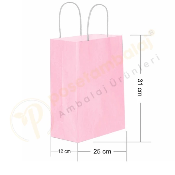 Pembe Kraft Çanta Orta Boy 25x12x31 cm 25 Adet