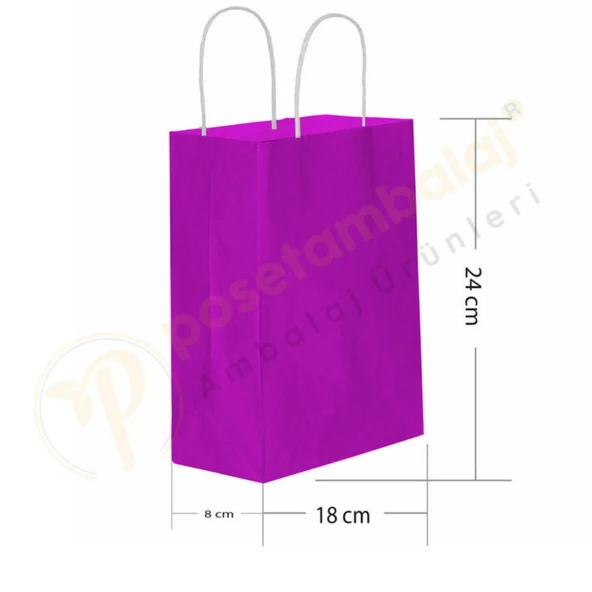 Lila Kraft Çanta Küçük Boy 18x8x24 cm 25 Adet ürün görseli 1