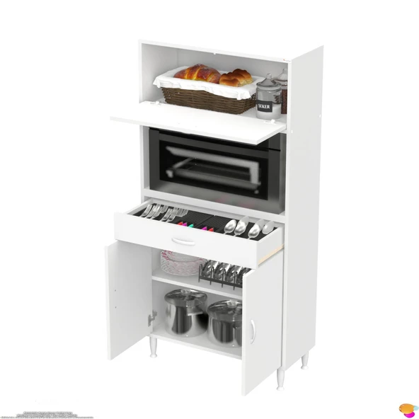 Modilayn VİO (80x163,4x32.5 cm) Çek, Kapaklı, Ekmeklikli. Mini/Midi Mikrodalga Mutfak Dolabı - Resim 6