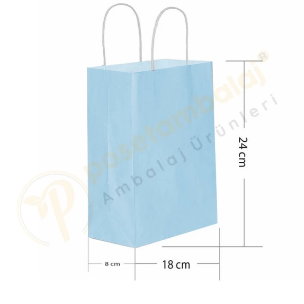 Mavi Kraft Çanta Küçük Boy 18x8x24 cm 25 Adet