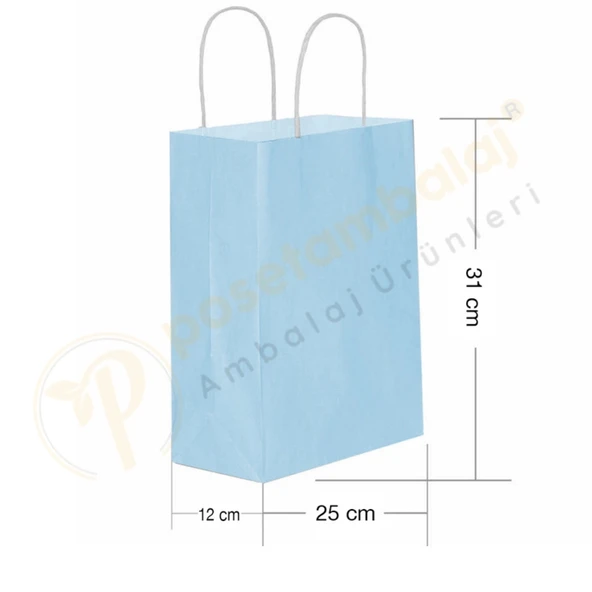Mavi Kraft Çanta Orta Boy 25x12x31 cm 25 Adet