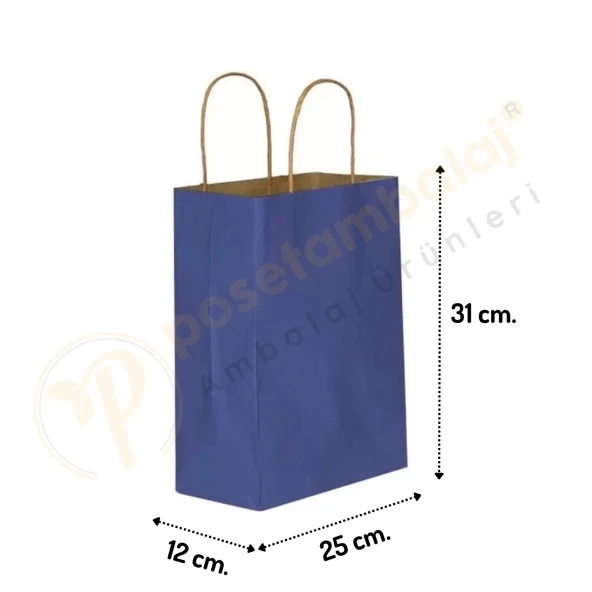 Lacivert Kraft Çanta Orta Boy 25x12x31 cm 25 Adet ürün görseli 1