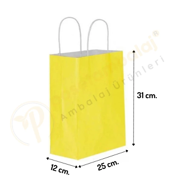 Sarı Kraft Çanta Orta Boy 25x12x31 cm 25 Adet ürün görseli 1