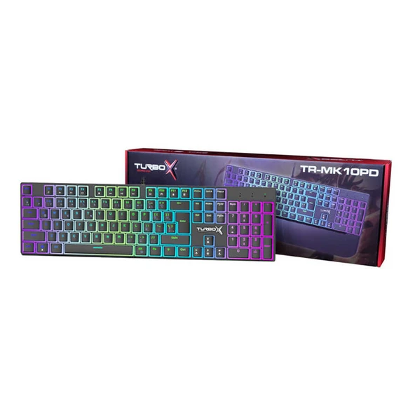 Turbox TR-MK10PD RGB (Siyah))Makro Bilek Destekli Blue Switch Kablolu Mekanik Rainbow Gaming Klavye - 4