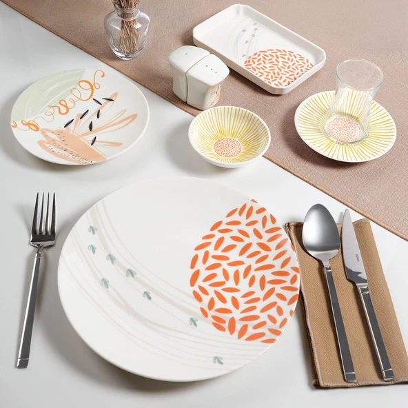 GÜRAL PORSELEN Camelia 30 Parça 6 Kişilik Kahvaltı Takımı 3554 - Resim 2