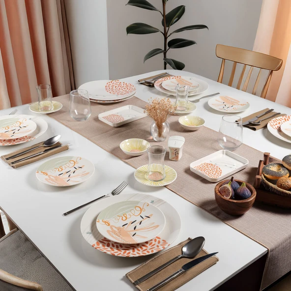 GÜRAL PORSELEN Camelia 30 Parça 6 Kişilik Kahvaltı Takımı 3554 - 3