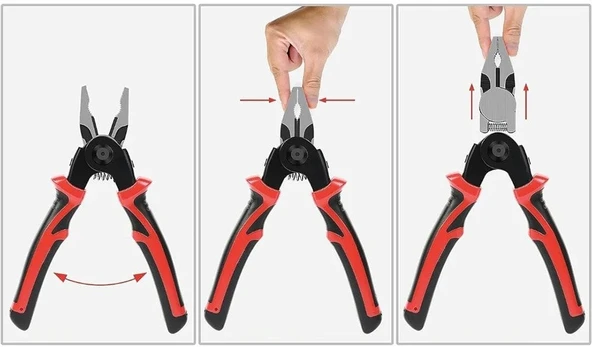 Çok Uçlu Pense, 5in1 Çok Fonksiyonlu Değiştirilebilir Kafa Pense Seti Çelik Tel Pense Mengene Sıyırma Pense Seti Elektrikçi için Çok amaçlı Elektronik Bakım Aletleri - Resim 5