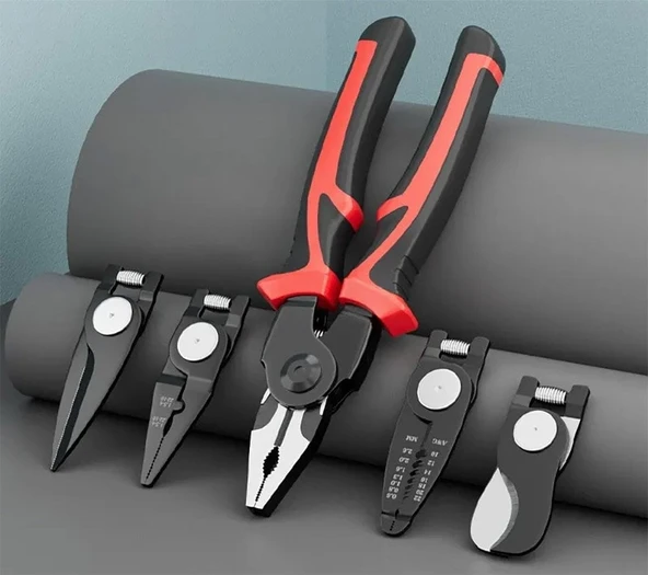 Çok Uçlu Pense, 5in1 Çok Fonksiyonlu Değiştirilebilir Kafa Pense Seti Çelik Tel Pense Mengene Sıyırma Pense Seti Elektrikçi için Çok amaçlı Elektronik Bakım Aletleri - Resim 4