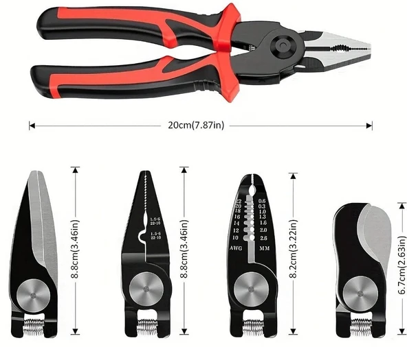 Çok Uçlu Pense, 5in1 Çok Fonksiyonlu Değiştirilebilir Kafa Pense Seti Çelik Tel Pense Mengene Sıyırma Pense Seti Elektrikçi için Çok amaçlı Elektronik Bakım Aletleri - Resim 6