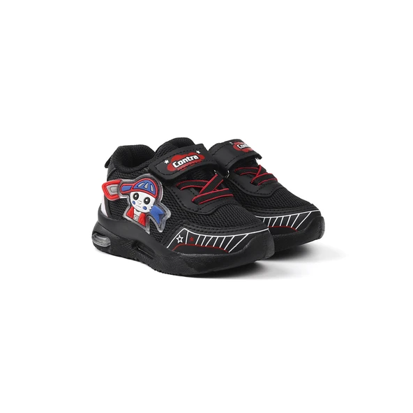 Unisex Bebe Siyah Kırmızı Figürlü Işıklı Cırtlı Sneaker Günlük Spor Ayakkabı