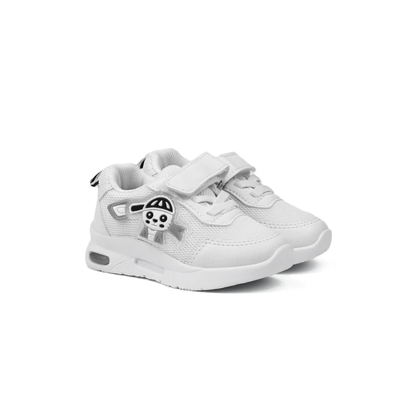 Unisex Bebe Beyaz Işıklı Figürlü Cırtlı Sneaker Günlük Spor Ayakkabı