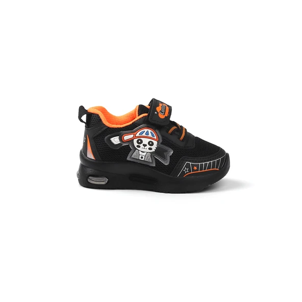 Unisex Bebe Siyah Oranj Figürlü Işıklı Cırtlı Sneaker Günlük Spor Ayakkabı - 3