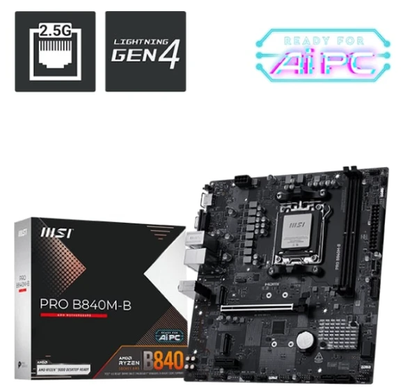 MSI PRO B840M-B AM5 DDR5 8000MHZ(OC) HDMI VGA 2X M.2 USB 5 GBS 2.5G LAN MATX - Resim 5