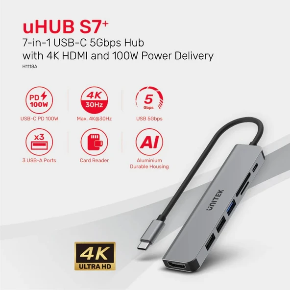 UNITEK USB-C 7in1 UNIVERSAL DOCK STATION (H1118A) - 4