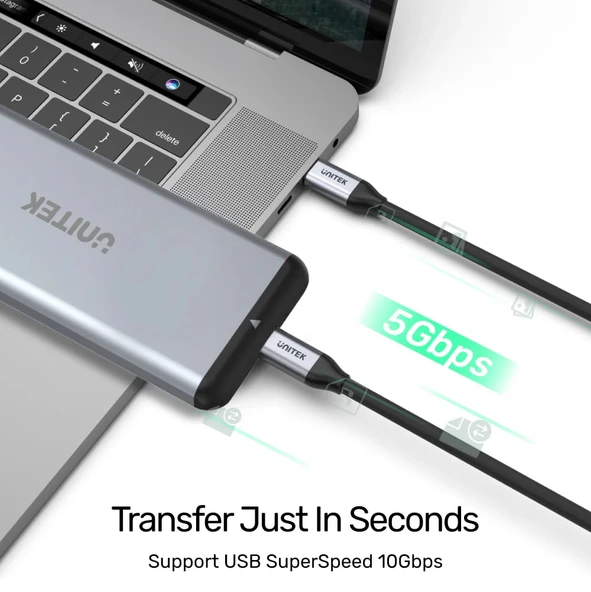 UNITEK USB-C 3.2 KABLO 2MT 5GBPS 4K (C14091ABK) - 5